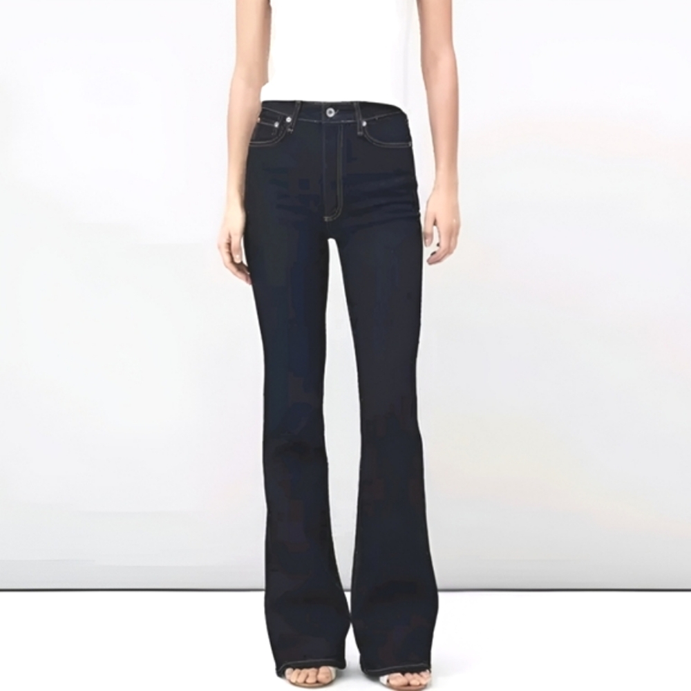 Rag and Bone Casey High Rise Flare Jeans Dark Rinse Denim